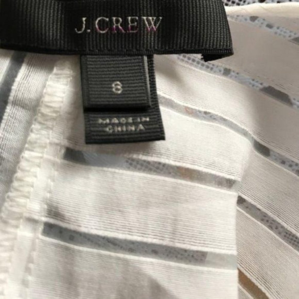 J Crew Shadow Stripe Top Contrast Sheer Mesh Panel - Picture 6 of 7